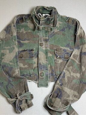 MNML M65 Cropped Jacket Men Small S Green Camo Denim Army Military Short Cotton